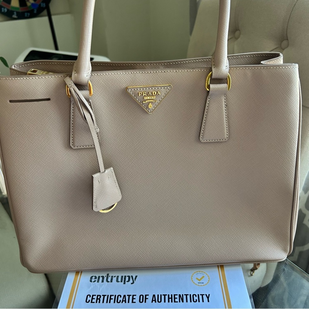With COA: Pristine Prada Cream Saffiano Leather Tote
